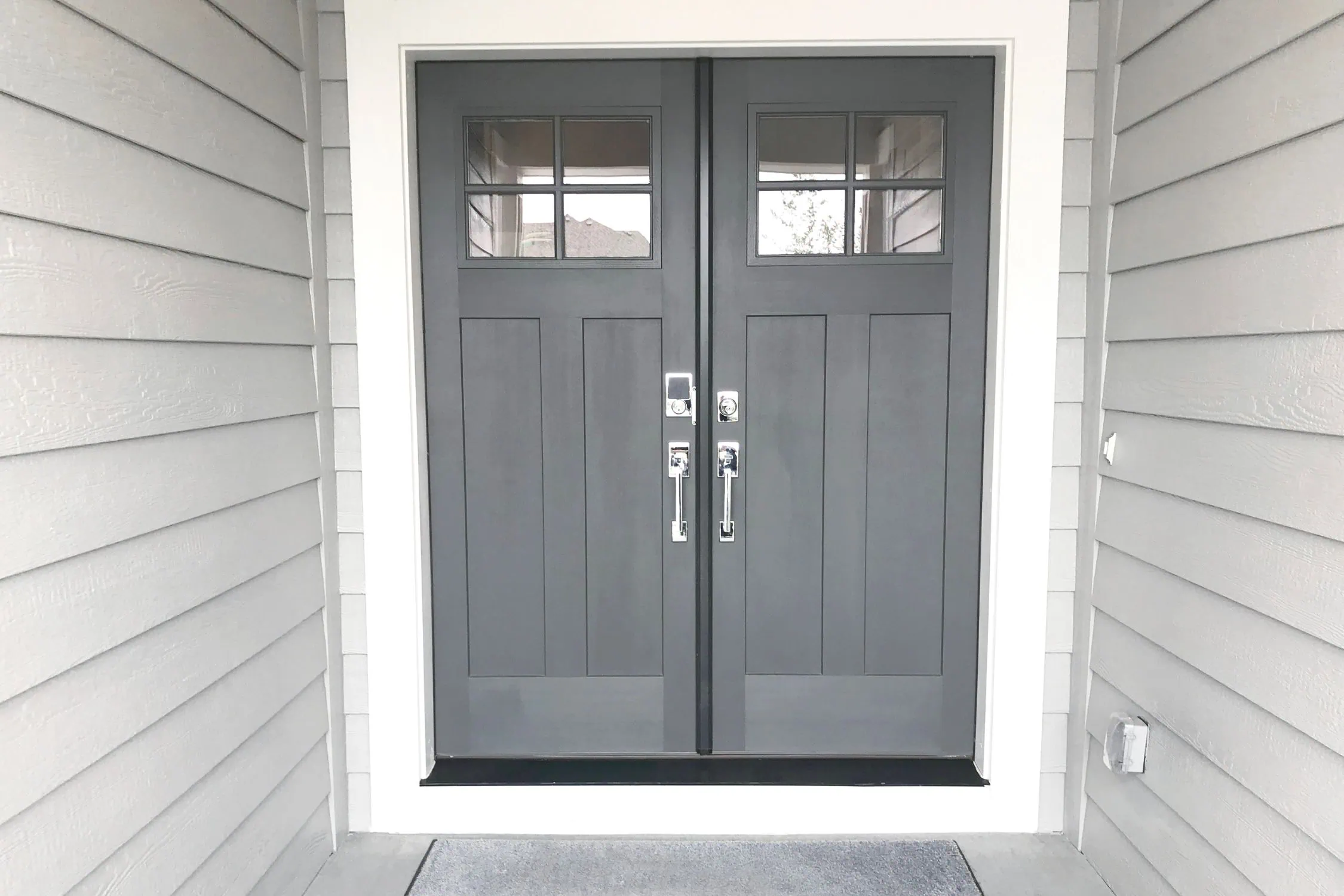 double front door styles - grey double front doors, craftsman style