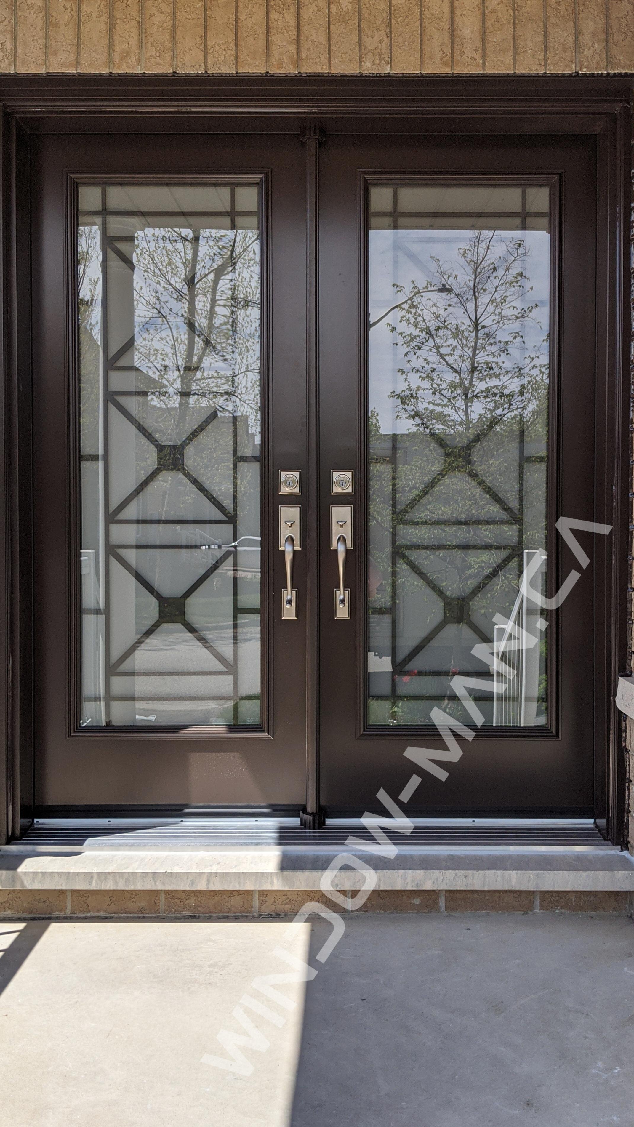 full glass exterior door double in nutmeg with century full wrought iron glass