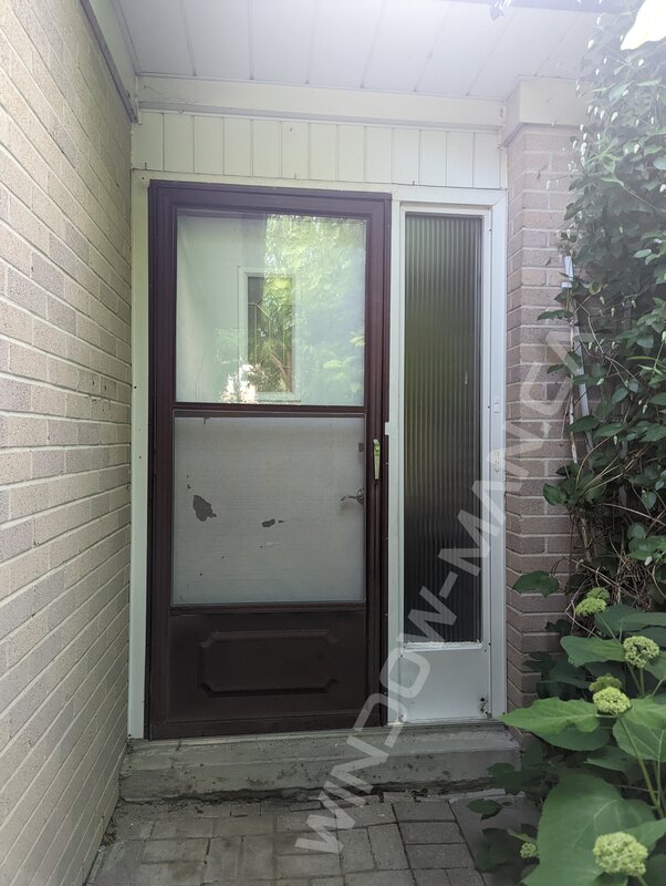 aztec red steel door with sidelight and full santa fe stained glass - before-after