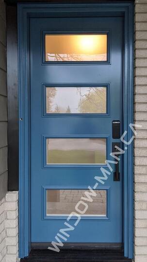 blue front door single in coastal blue shaker acid etched glass
